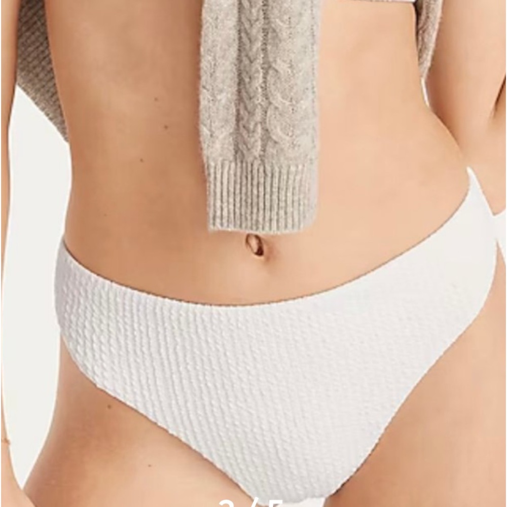 J Crew Textured Curved Waist Cheeky Bikini Swim Bottom Lined White L (12-14) NWT